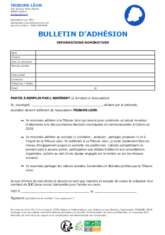 Bulletin d’adhésion